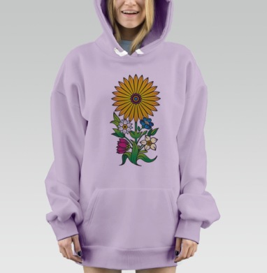 Яркая цветочная композиция в народном стиле, Hoodie Mjhigh Dig Mel, Fiolet, утепленная