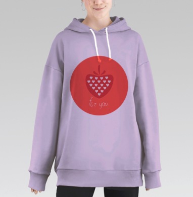Яркая клубника с сердечками «For You», Hoodie Long Oversize Fiolet