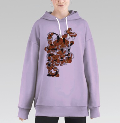 Яркая осенняя графика с тыквами и надписью ПОДПИСЬ, Hoodie Long Oversize Fiolet