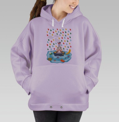 Яркая пароходная лодка с фантазийным паровым двигателем, Hoodie Oversize Fiolet