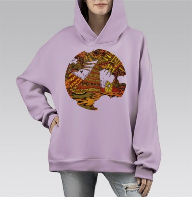Яркий Абстрактный Парусник с Этническими Узорами, Hoodie Mono Fiolet, оверсайз, утепленная