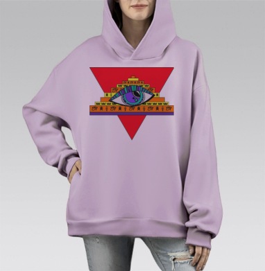 Яркий Египетский Графический Принт с Глазом, Hoodie Mono Fiolet, оверсайз, утепленная