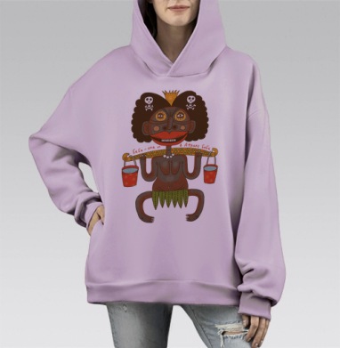 Яркий карикатурный африканский персонаж с коромыслом, Hoodie Mono Fiolet, оверсайз, утепленная