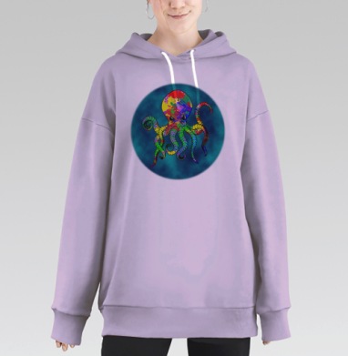 Яркий осьминог в граффити и акварели, Hoodie Long Oversize Fiolet