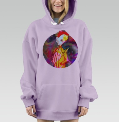 Яркий панк с красным и жёлтым ирокезом, Hoodie Mjhigh Dig Mel, Fiolet, утепленная
