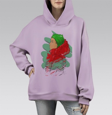 Яркий портрет задумчивого человека в красной куртке, Hoodie Mono Fiolet, оверсайз, утепленная