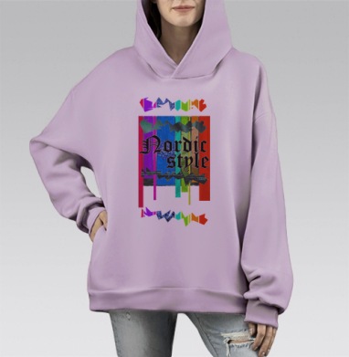 Яркий принт Nordic Style в готическом стиле, Hoodie Mono Fiolet, оверсайз, утепленная