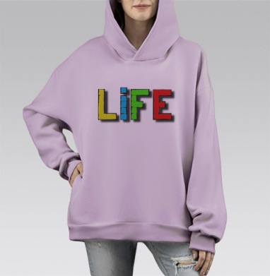 Яркое граффити LIFE — вдохновение и энергия жизни, Hoodie Mono Fiolet, оверсайз, утепленная
