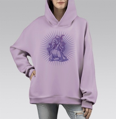 Яростный Ганеша, Hoodie Mono Fiolet, оверсайз, утепленная
