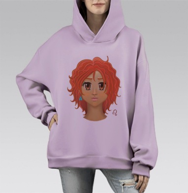 Юная львица, Hoodie Mono Fiolet, оверсайз, утепленная