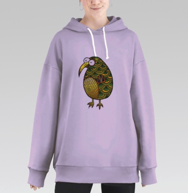 Забавная птица с большим желтым клювом – мультяшный дизайн, Hoodie Long Oversize Fiolet