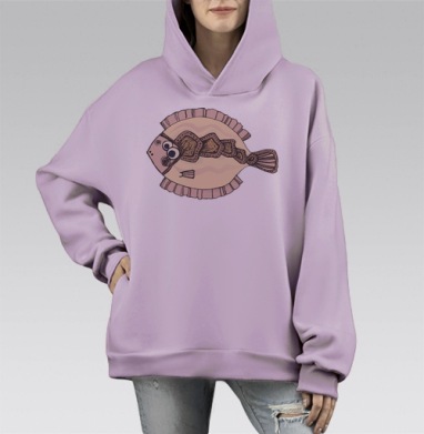 Забавная рыба с выразительными глазами, Hoodie Mono Fiolet, оверсайз, утепленная