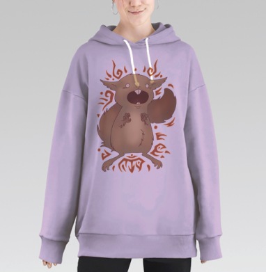 Забавный мультяшный грызун с яркими эмоциями, Hoodie Long Oversize Fiolet
