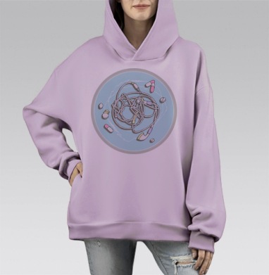 Запутанные наушники и таблетки хаоса, Hoodie Mono Fiolet, оверсайз, утепленная