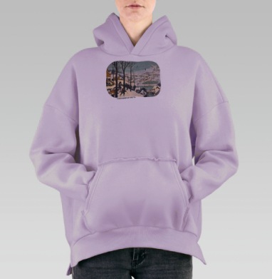 Зима. Охотники на снегу, Hoodie Oversize Fiolet, утепленная