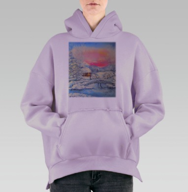 Зимний пейзаж, Hoodie Oversize Fiolet, утепленная