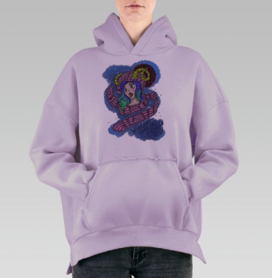 Зимняя безумная девушка в розовом свитере, Hoodie Oversize Fiolet, утепленная