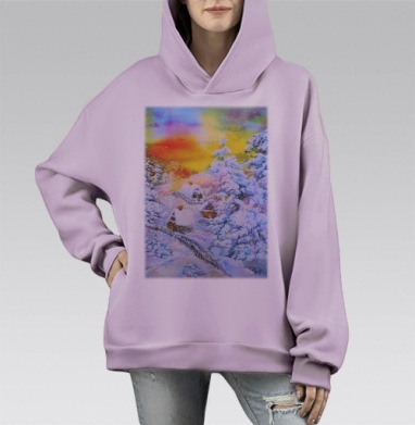 Зимняя сказка, Hoodie Mono Fiolet, оверсайз, утепленная