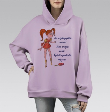 Злая девочка с леденцом и юмором, Hoodie Mono Fiolet, оверсайз, утепленная