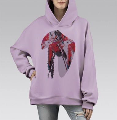 60099 / Абстрактная сюрреалистичная маска, Hoodie Mono Fiolet, оверсайз, утепленная