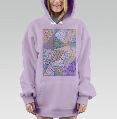 Абстрактный геометрический узор в зелёных жёлтых синих тонах, Hoodie Mjhigh Dig Mel, Fiolet, утепленная