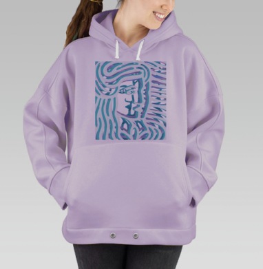 Абстрактный портрет с бирюзово-сиреневой гаммой, Hoodie Oversize Fiolet