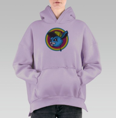 Агрессивный синий заяц в стиле граффити, Hoodie Oversize Fiolet, утепленная