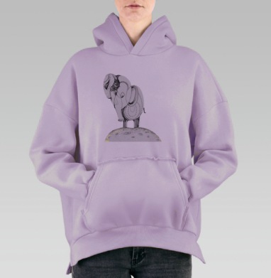 Авторская черно-белая иллюстрация овцы с рогами, Hoodie Oversize Fiolet, утепленная