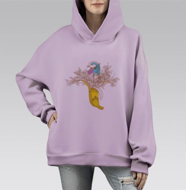 Банановый голубь, Hoodie Mono Fiolet, оверсайз, утепленная