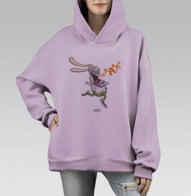 Безумный кролик на роликах АААААААА, Hoodie Mono Fiolet, оверсайз, утепленная