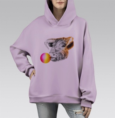 Bubble gum / Жевательная резинка, Hoodie Mono Fiolet, оверсайз, утепленная