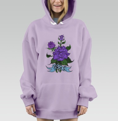 Букет фиолетовых роз в стиле татуировки Old School, Hoodie Mjhigh Dig Mel, Fiolet, утепленная