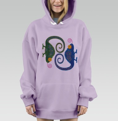 Chameleon Harmony / Хамелеоны и трансформация вечного цикла в зеркальном танце, Hoodie Mjhigh Dig Mel, Fiolet, утепленная