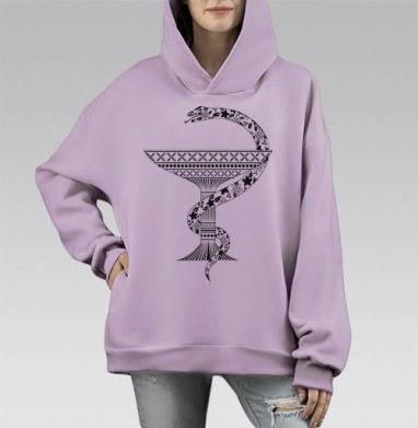 Чаша со змеей, Hoodie Mono Fiolet, оверсайз, утепленная