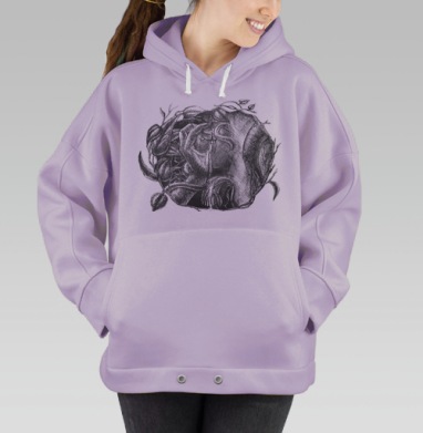 Чёрно-белая графика руки и природы, Hoodie Oversize Fiolet