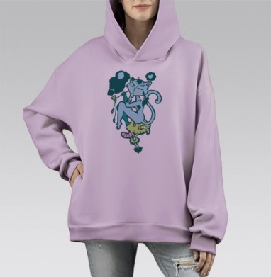 Чеширская кошка, Hoodie Mono Fiolet, оверсайз, утепленная
