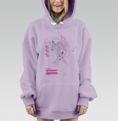 Цифровая деконструкция личности с абстрактной графикой, Hoodie Mjhigh Dig Mel, Fiolet, утепленная