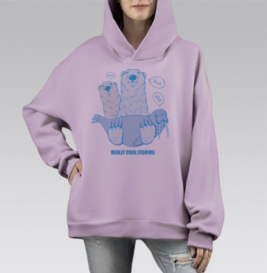 Cool fishing / Крутая рыбалка, Hoodie Mono Fiolet, оверсайз, утепленная