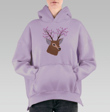 Цветущий олень, Hoodie Oversize Fiolet, утепленная