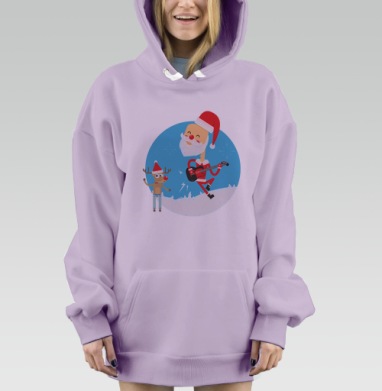 Дед Мороз с гитарой и оленем Рудольфом — рок-н-ролл праздник, Hoodie Mjhigh Dig Mel, Fiolet, утепленная