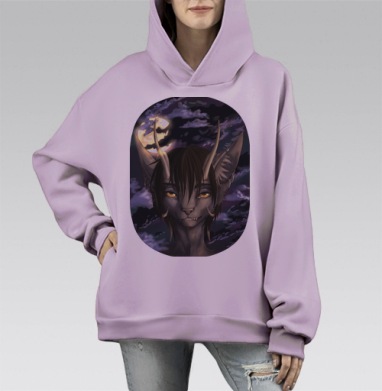 Демонический Кот, Hoodie Mono Fiolet, оверсайз, утепленная