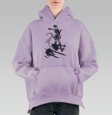 Дерзкая городская воительница с битой и кошками, Hoodie Oversize Fiolet, утепленная