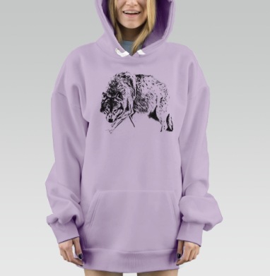 Детализированный карандашный рисунок волка, Hoodie Mjhigh Dig Mel, Fiolet, утепленная