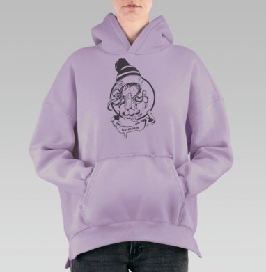 Девочка с мороженым в зимней шапке, Hoodie Oversize Fiolet, утепленная
