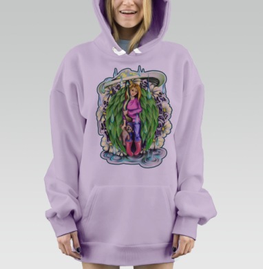 Девушка с мишкой под листом-зонтом в розовых сапогах, Hoodie Mjhigh Dig Mel, Fiolet, утепленная