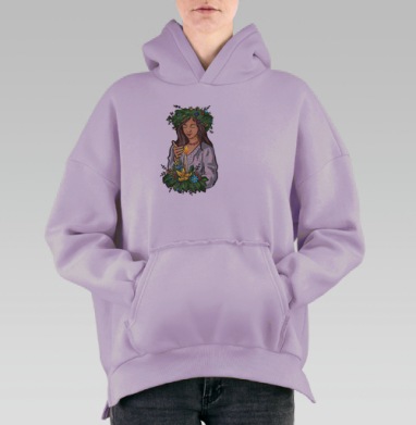 Девушка с венком и свечой ночной обряд Ивана Купала, Hoodie Oversize Fiolet, утепленная