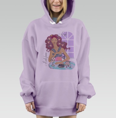 Девушка в кафе, Hoodie Mjhigh Dig Mel, Fiolet, утепленная