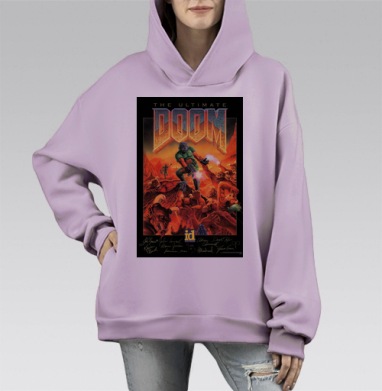 Doom Cover, Hoodie Mono Fiolet, оверсайз, утепленная