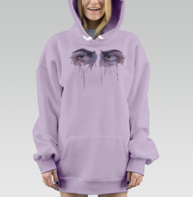 Драматичные глаза с акварельными слезами, Hoodie Mjhigh Dig Mel, Fiolet, утепленная