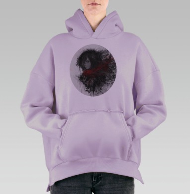 Драматичный портрет девушки в черном и красном, Hoodie Oversize Fiolet, утепленная